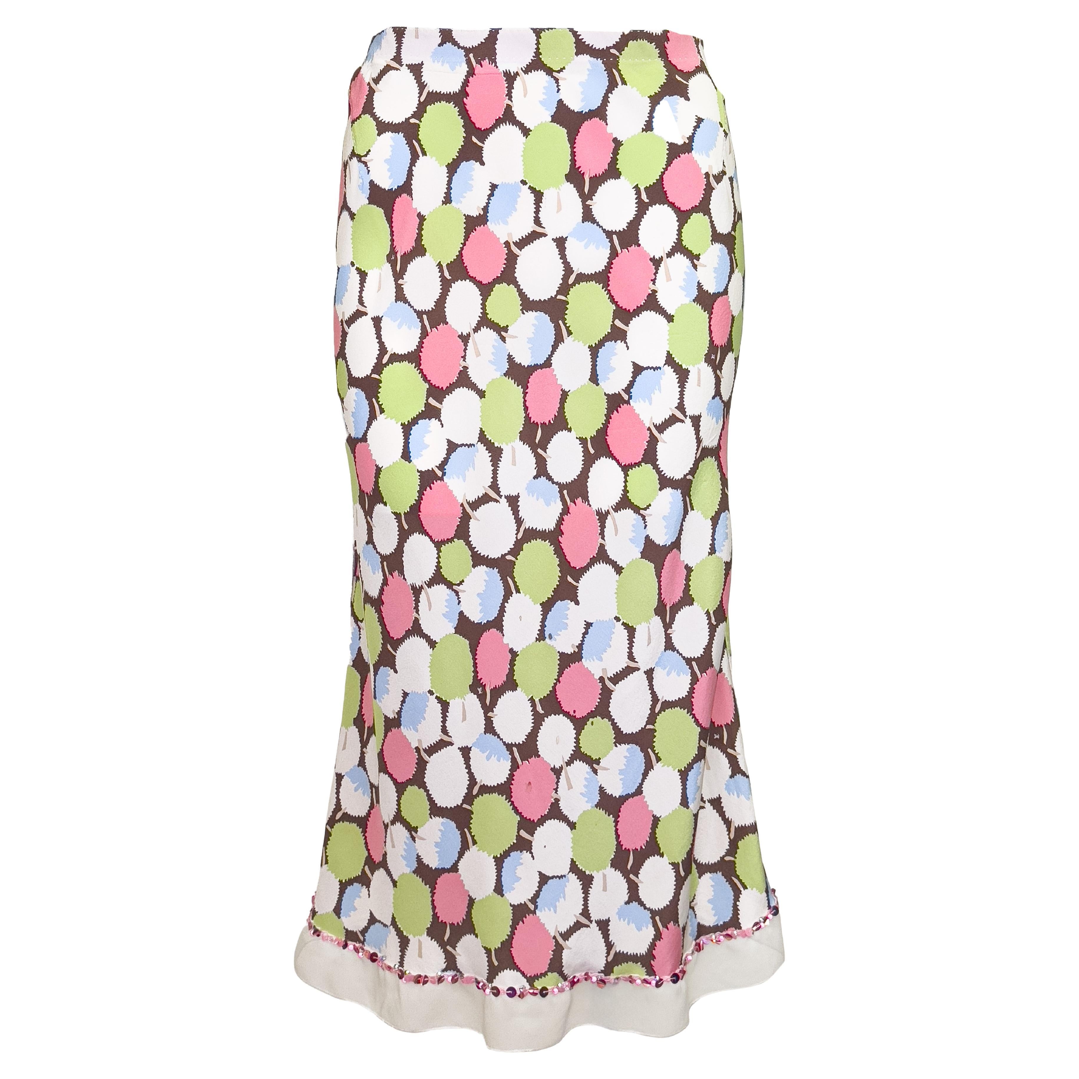 Falda midi de seda estampada Louis Vuitton by Marc Jacobs de principios de los 2000 en venta