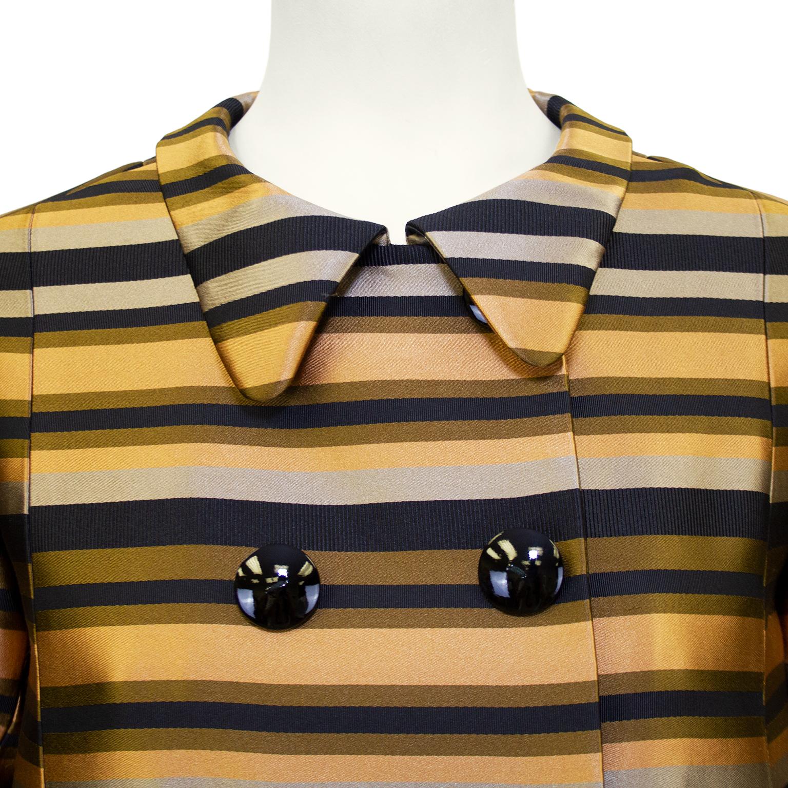 Brown Early 2000s Louis Vuitton Silk Stripe Double Breasted Coat For Sale