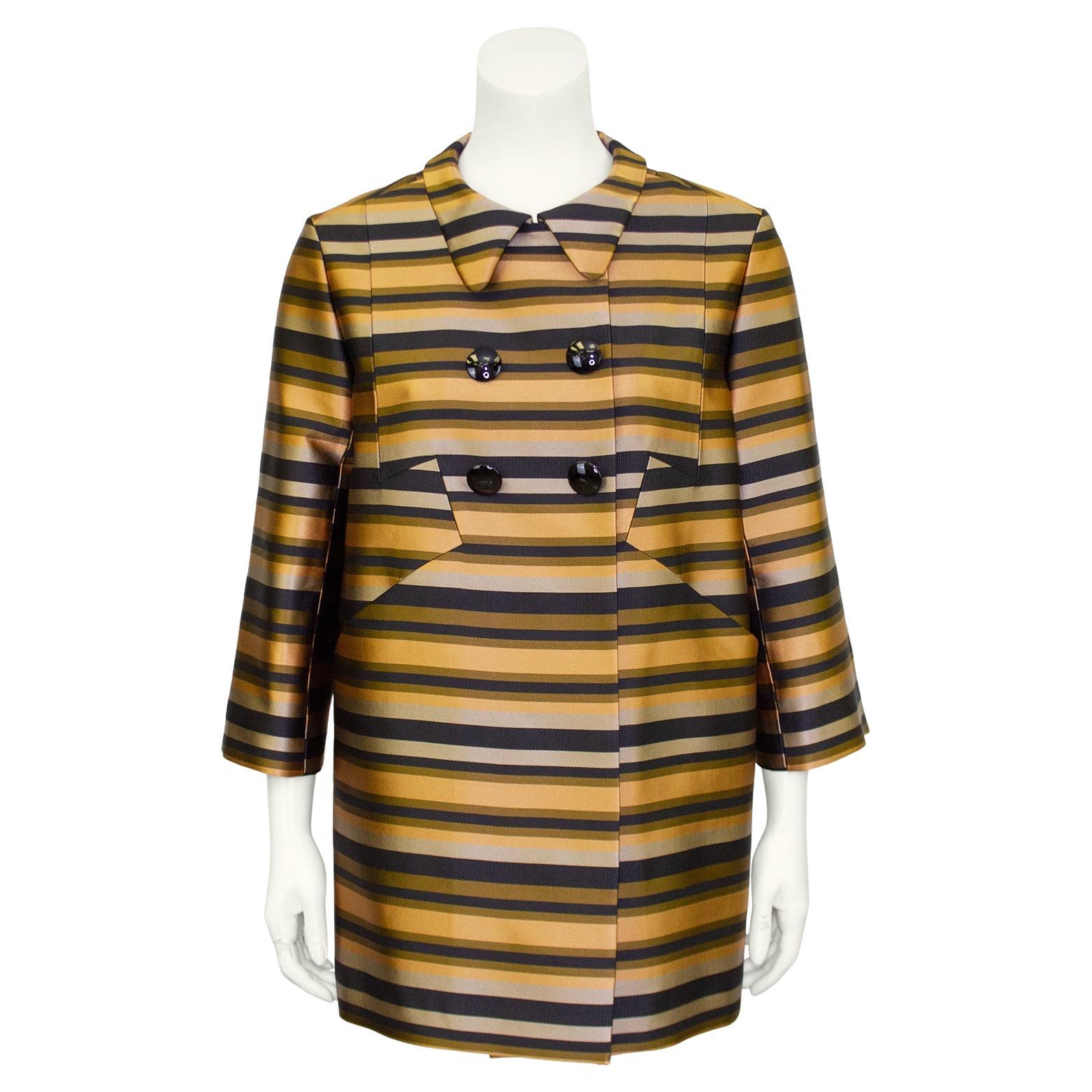 Early 2000s Louis Vuitton Silk Stripe Double Breasted Coat For Sale
