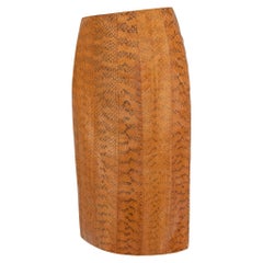 Early 2000s Miu Miu Orange Genuine Python Leather Knee-Length Pencil Skirt