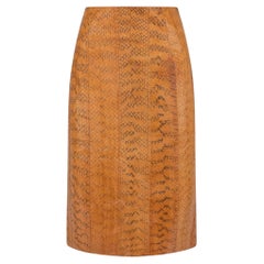 Early 2000s Miu Miu Orange Genuine Python Leather Knee-Length Pencil Skirt