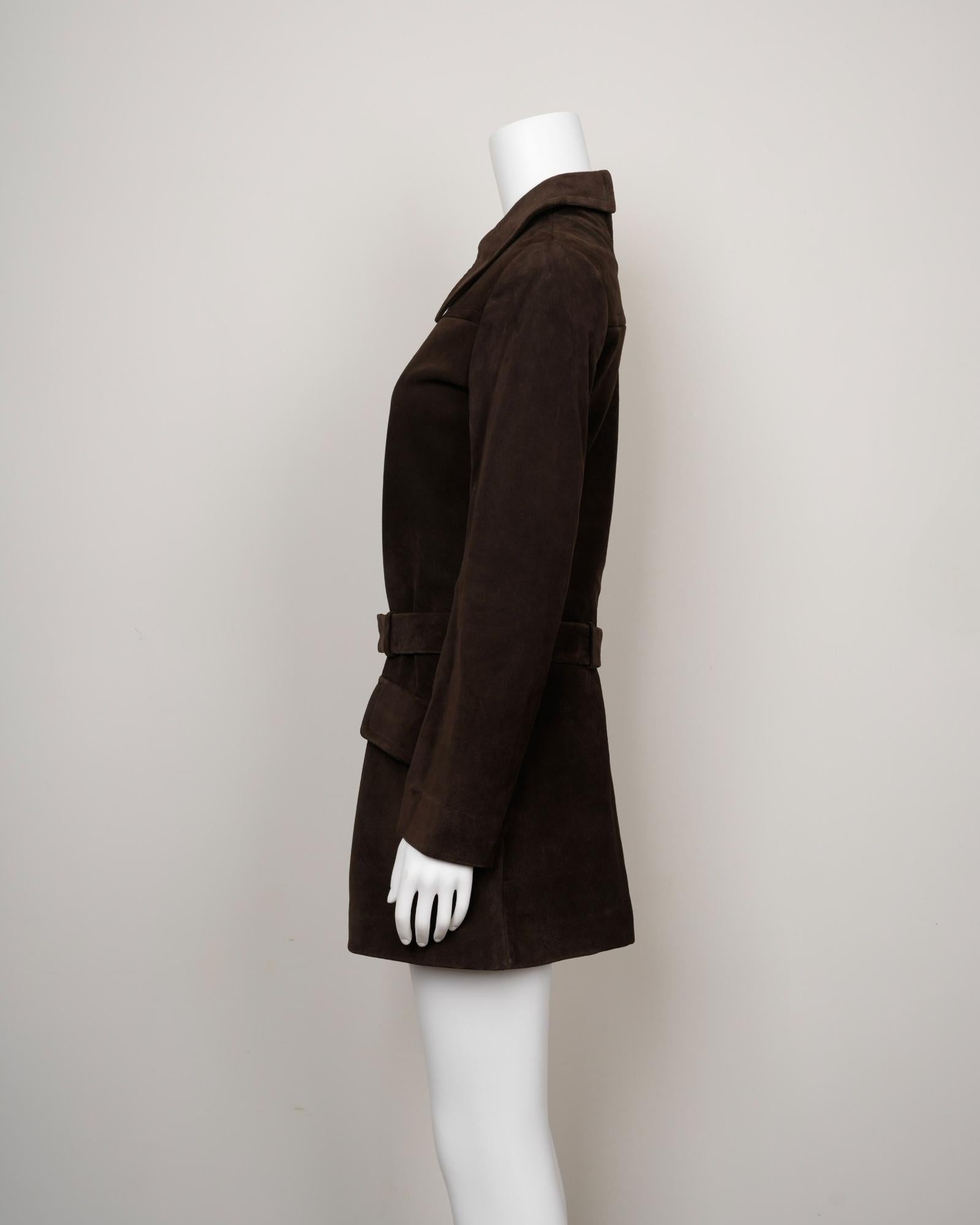 Black Early 2000s Miuccia Prada-Era Miu Miu Suede Shirtdress in Chocolate Brown For Sale