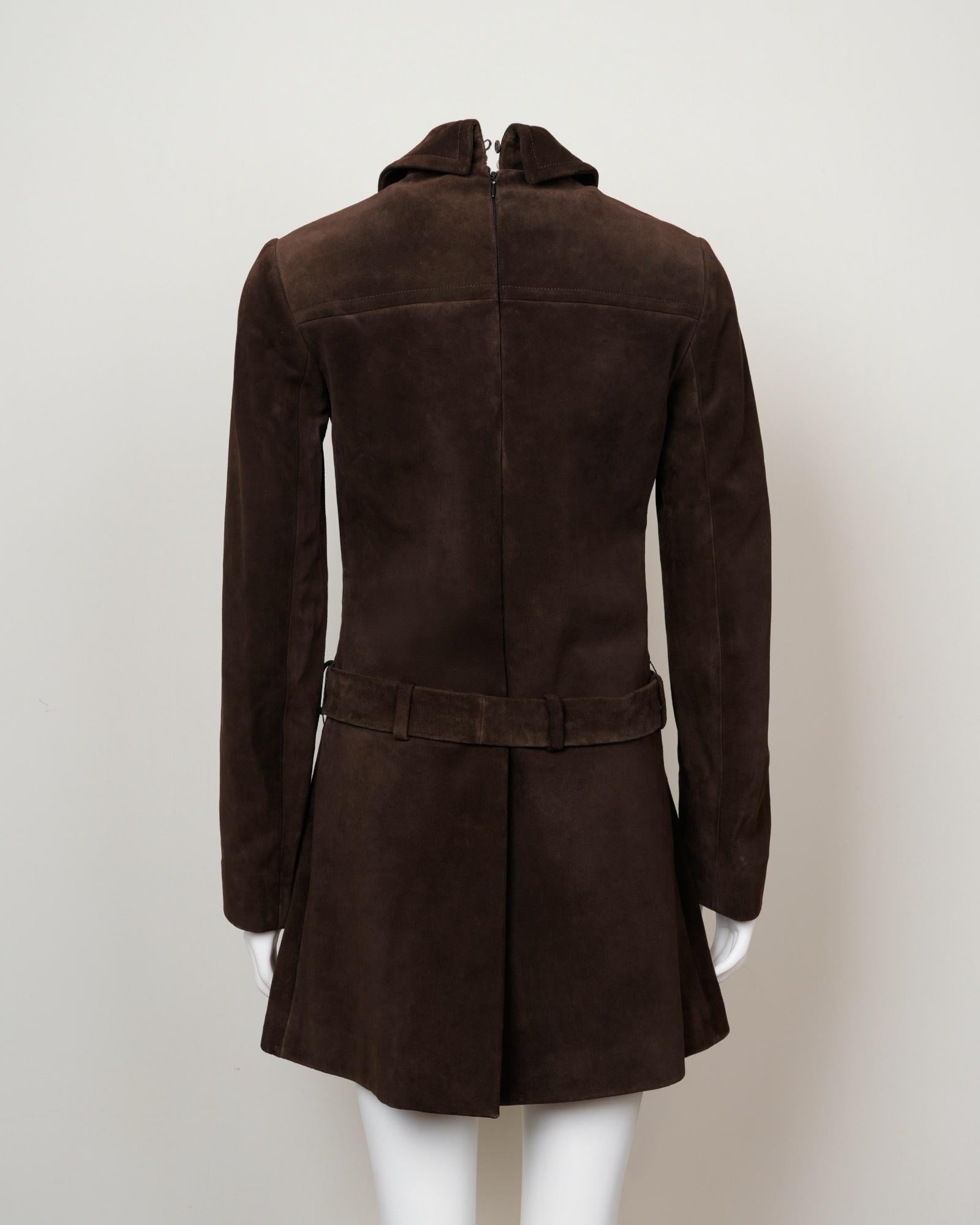 Early 2000s Miuccia Prada-Era Miu Miu Suede Shirtdress in Chocolate Brown In Good Condition For Sale In Hong Kong, HK