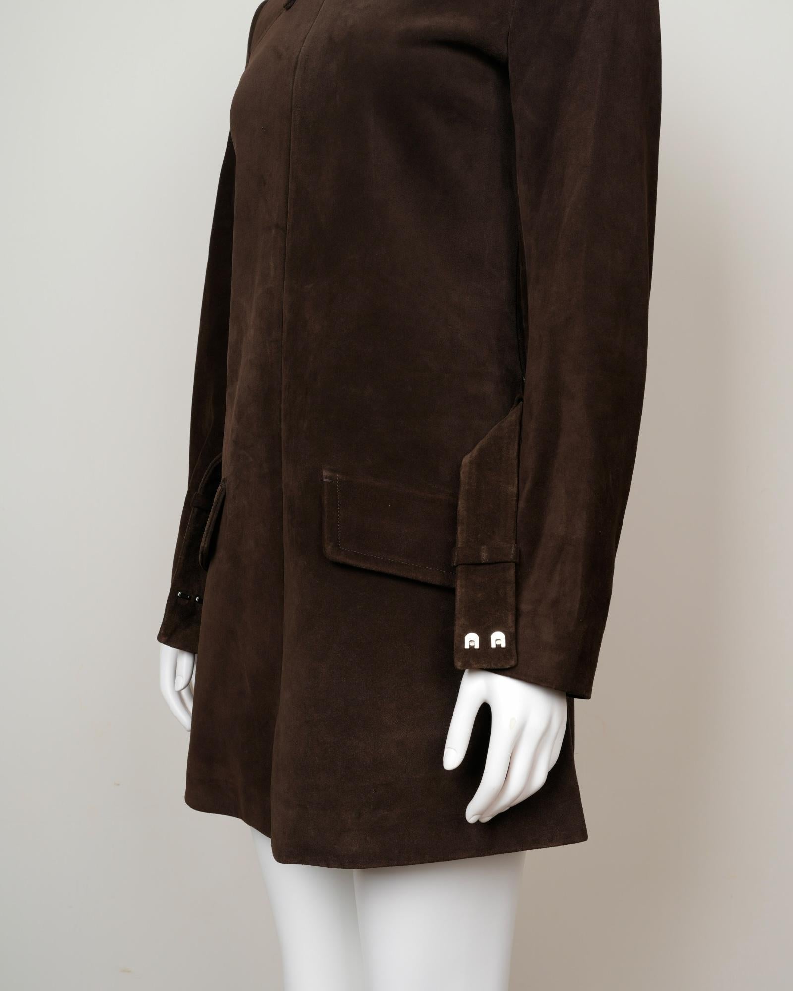 Women's Early 2000s Miuccia Prada-Era Miu Miu Suede Shirtdress in Chocolate Brown For Sale
