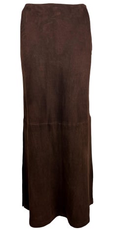 Early 2000s Oscar de La Renta Brown Suede Maxi Skirt