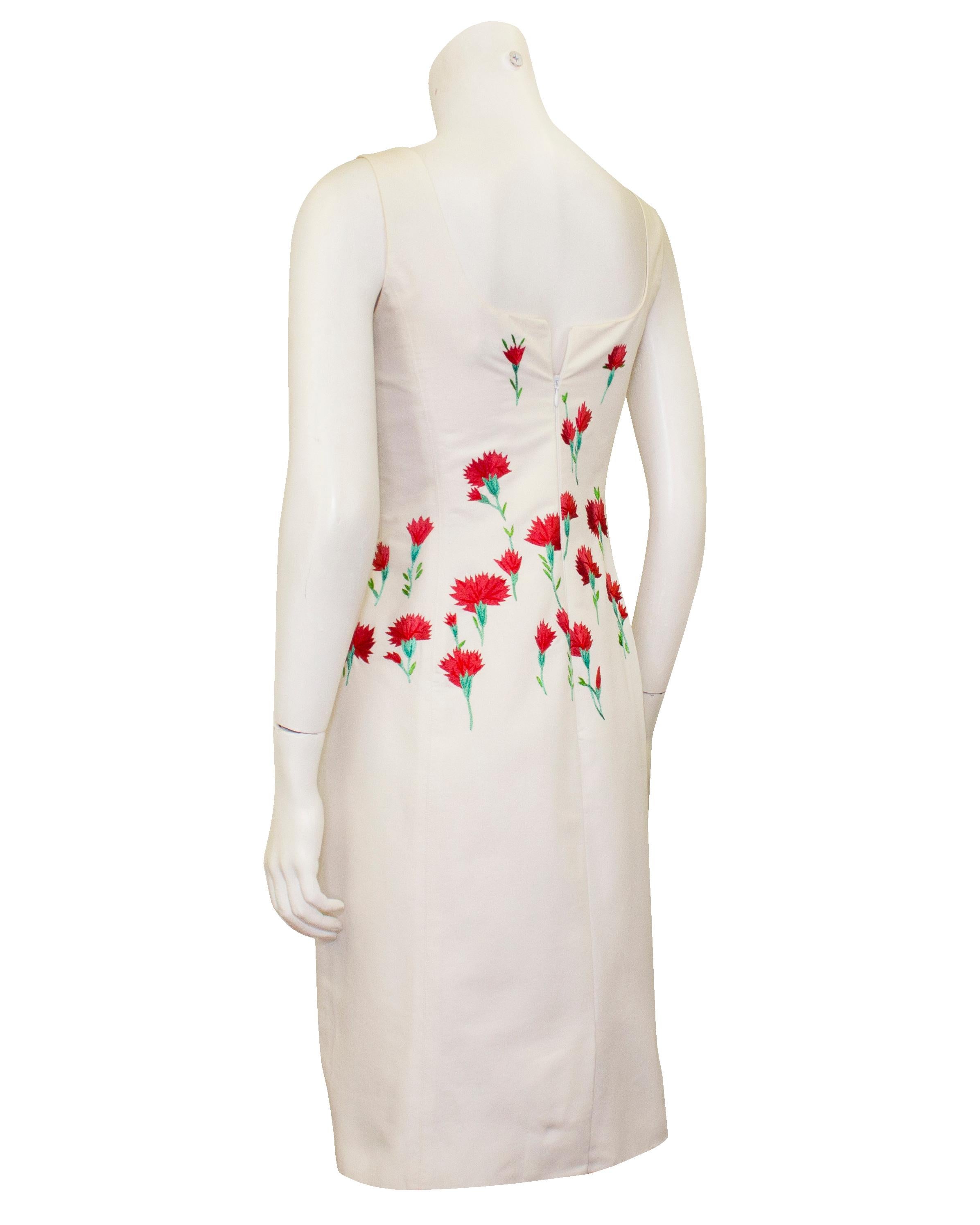 Early 2000s Oscar de la Renta Carnation Embroidered Dress and Cardigan Ensemble  For Sale 3