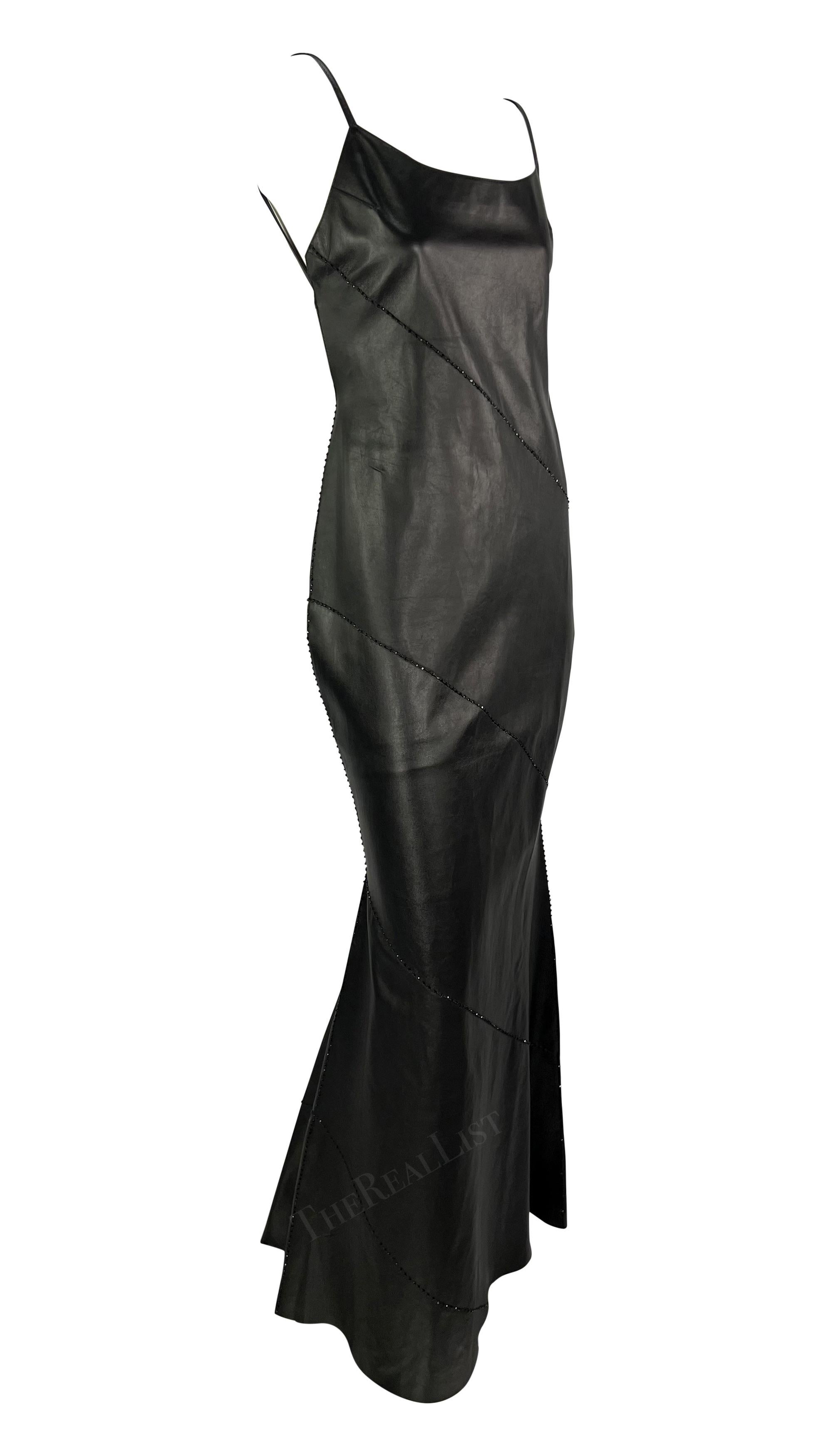 Early 2000s Pamela Dennis Couture Black Leather Backless Beaded Gown In Good Condition For Sale In West Hollywood, CA