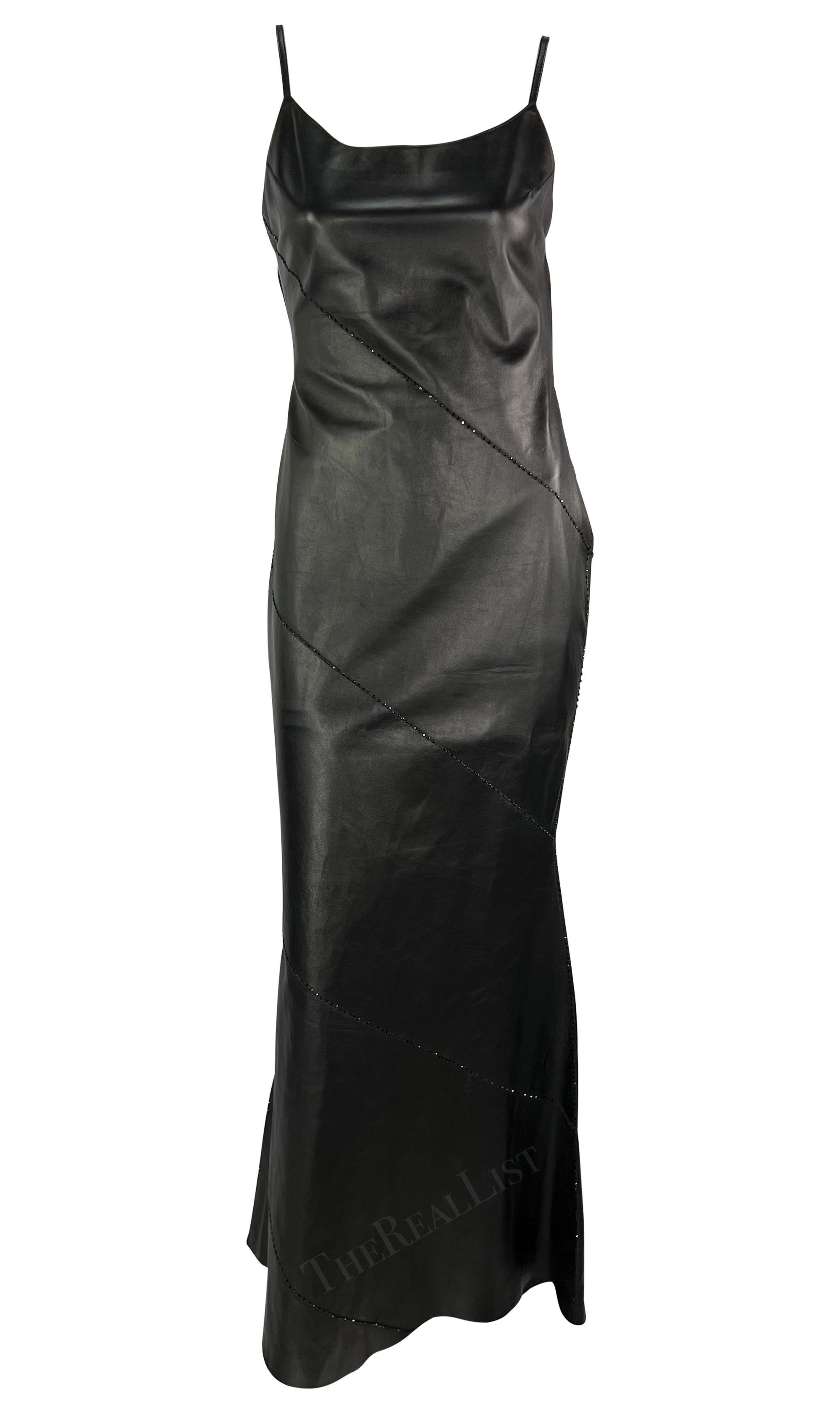 Women's Early 2000s Pamela Dennis Couture Black Leather Backless Beaded Gown For Sale