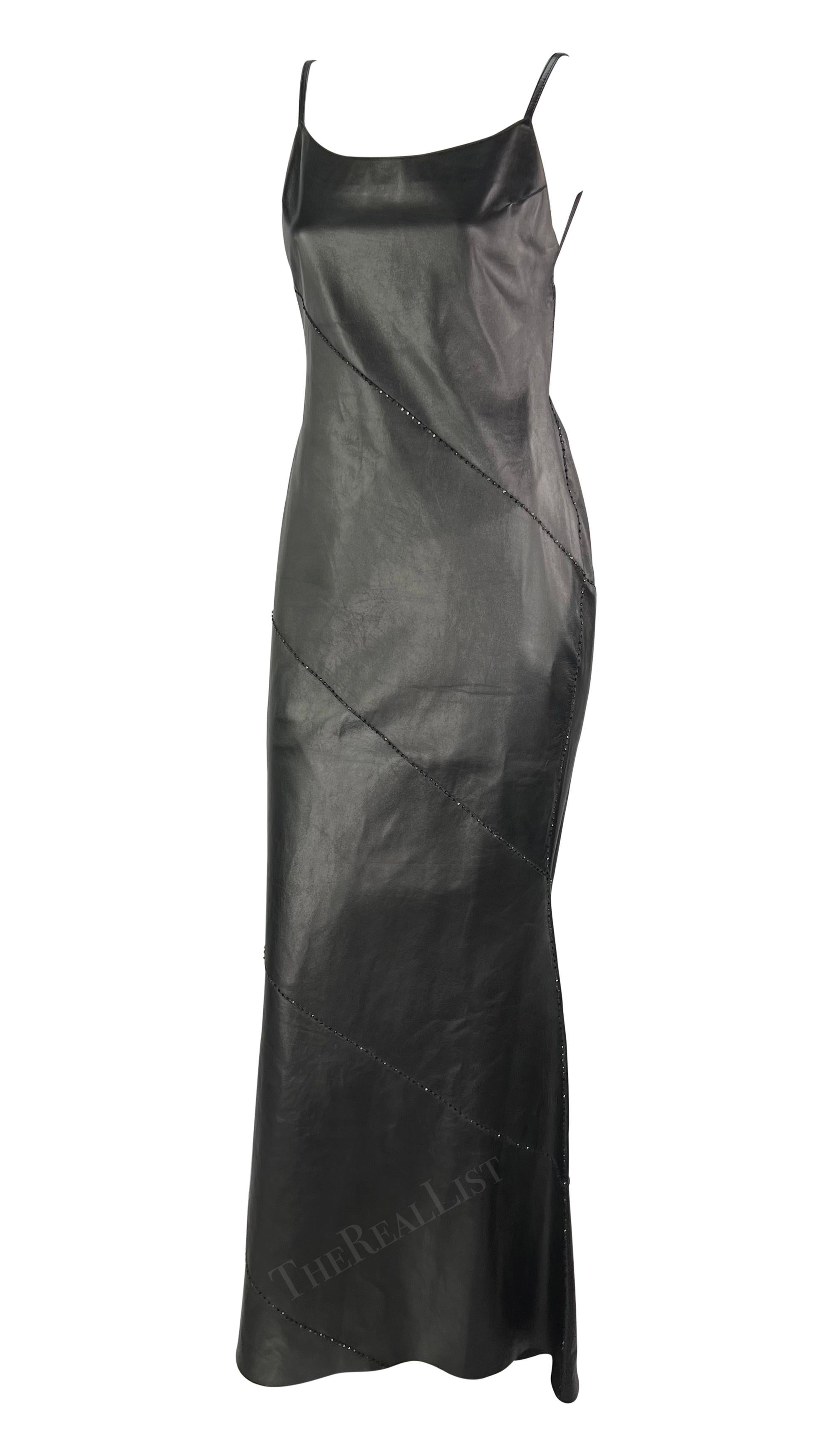 Early 2000s Pamela Dennis Couture Black Leather Backless Beaded Gown For Sale 1