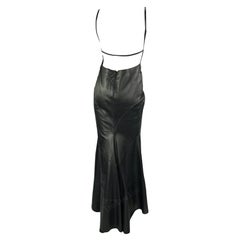 Early 2000s Pamela Dennis Couture Black Leather Backless Beaded Gown