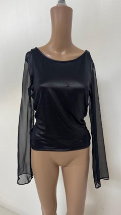 Early 2000s Plein Sud Semi-Sheer Black Stretch Top with Tulle Sleeves