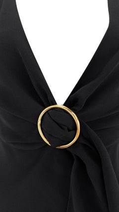 Early 2000s Prada Black Silk Gold Buckle Detail Mini Slip Dress