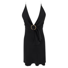 Early 2000s Prada Black Silk Gold Buckle Detail Mini Slip Dress