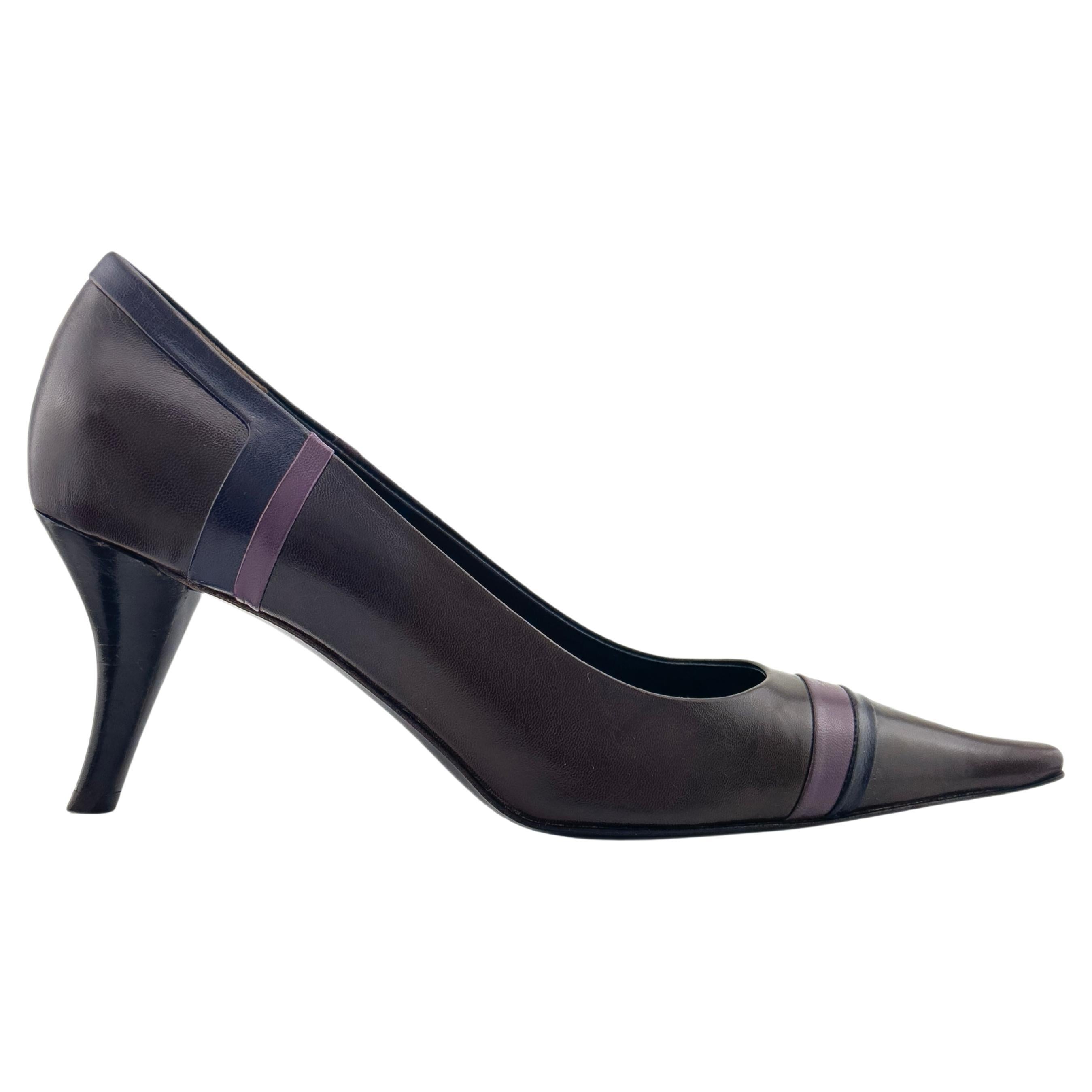 Early 2000s Prada Brown and Purple Leather Pumps For Sale