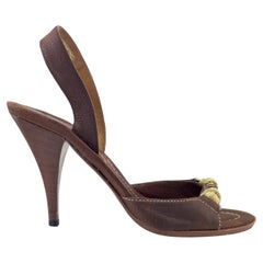 Early 2000s Prada Brown Leather Sling Back Heels with Rope Detail