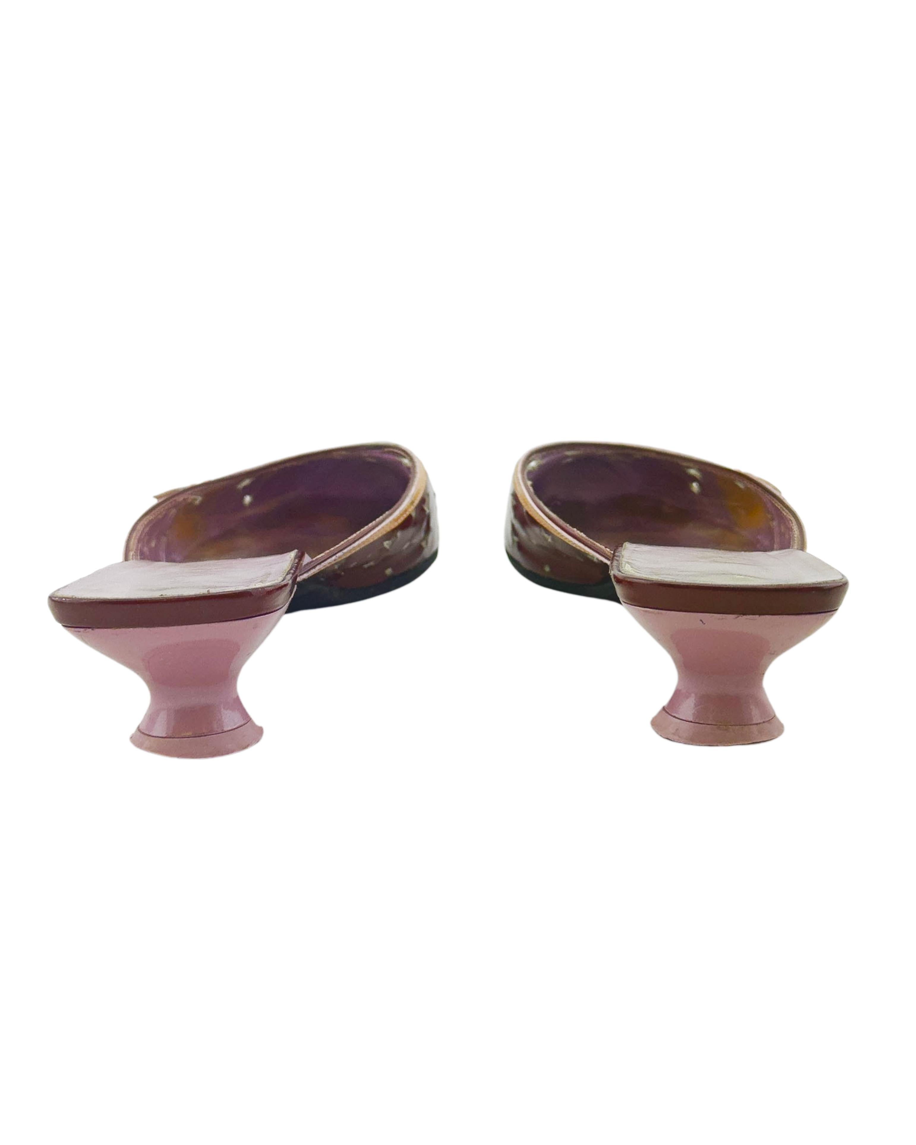 Brown Early 2000s Prada Burgundy and Tan Mules with Star Cut Outs For Sale