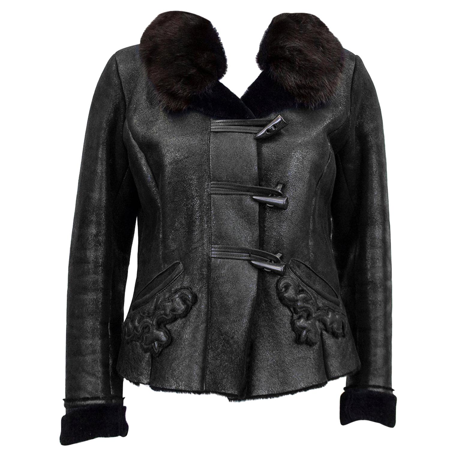 Early 2000's Prada Fitted and Cropped Black Shearling Jacket For Sale at  1stDibs