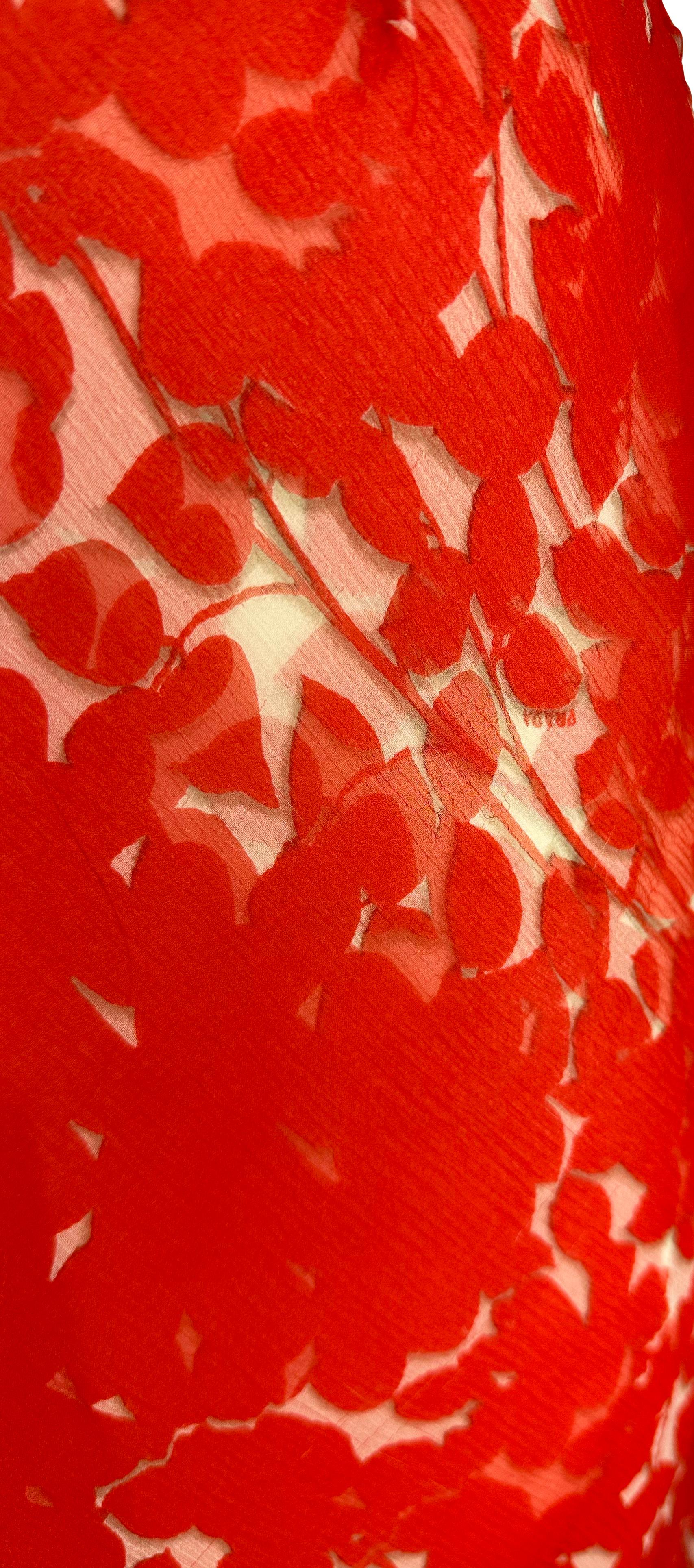 Early 2000s Prada Red Floral Semi-Sheer Chiffon Midi Skirt 3