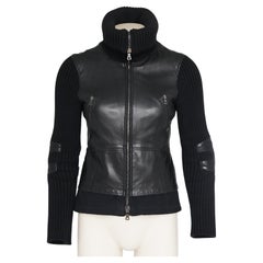 Giacca Prada Sport in pelle nera e lana ibrida con zip a due vie dei primi anni 2000