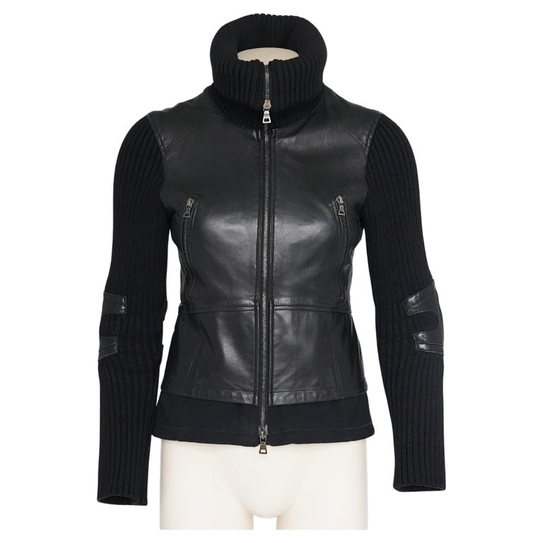Early 2000s Prada Sport Black Leather and Wool Hybrid 2-Way Zip 