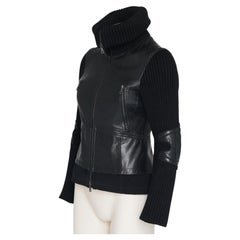 Early 2000s Prada Sport Black Leather & Wool Hybrid 2-Way Zip Jacket IT40