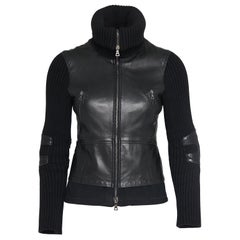 Early 2000s Prada Sport Black Leather & Wool Hybrid 2-Way Zip Jacket IT40