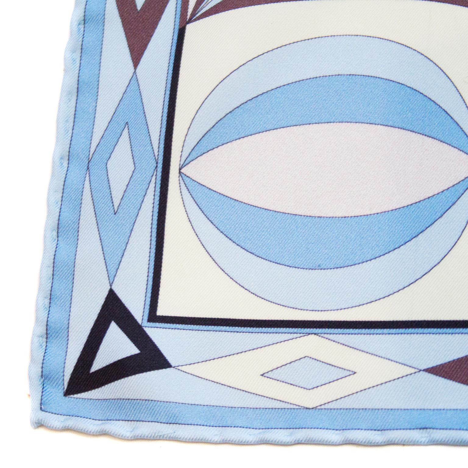 Early 2000s Pucci Blue and Brown Printed Silk Mini Scarf im Zustand „Neu“ in Toronto, Ontario