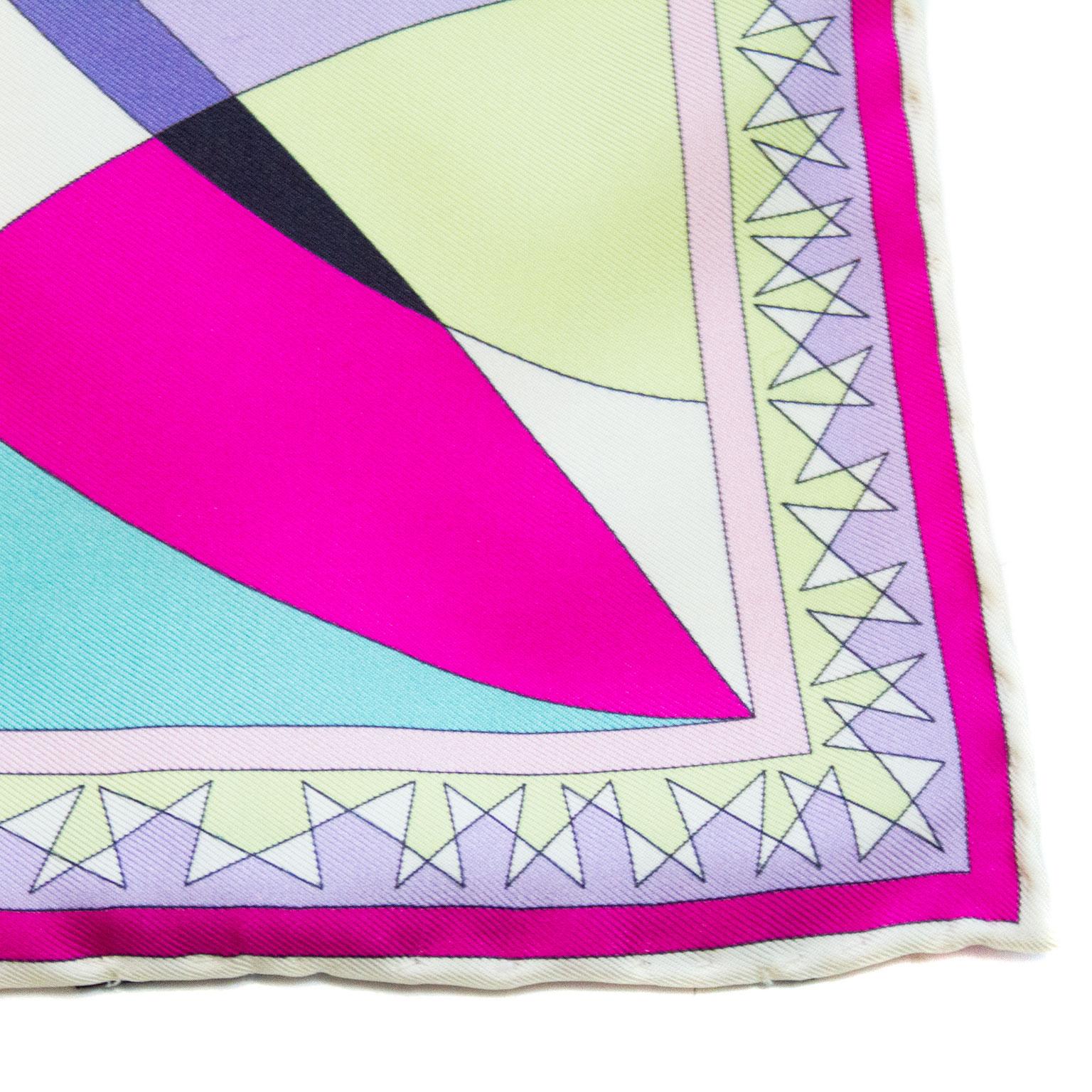 Early 2000s Pucci Pink, Purple and Chartreuse Printed Silk Mini Scarf In New Condition In Toronto, Ontario