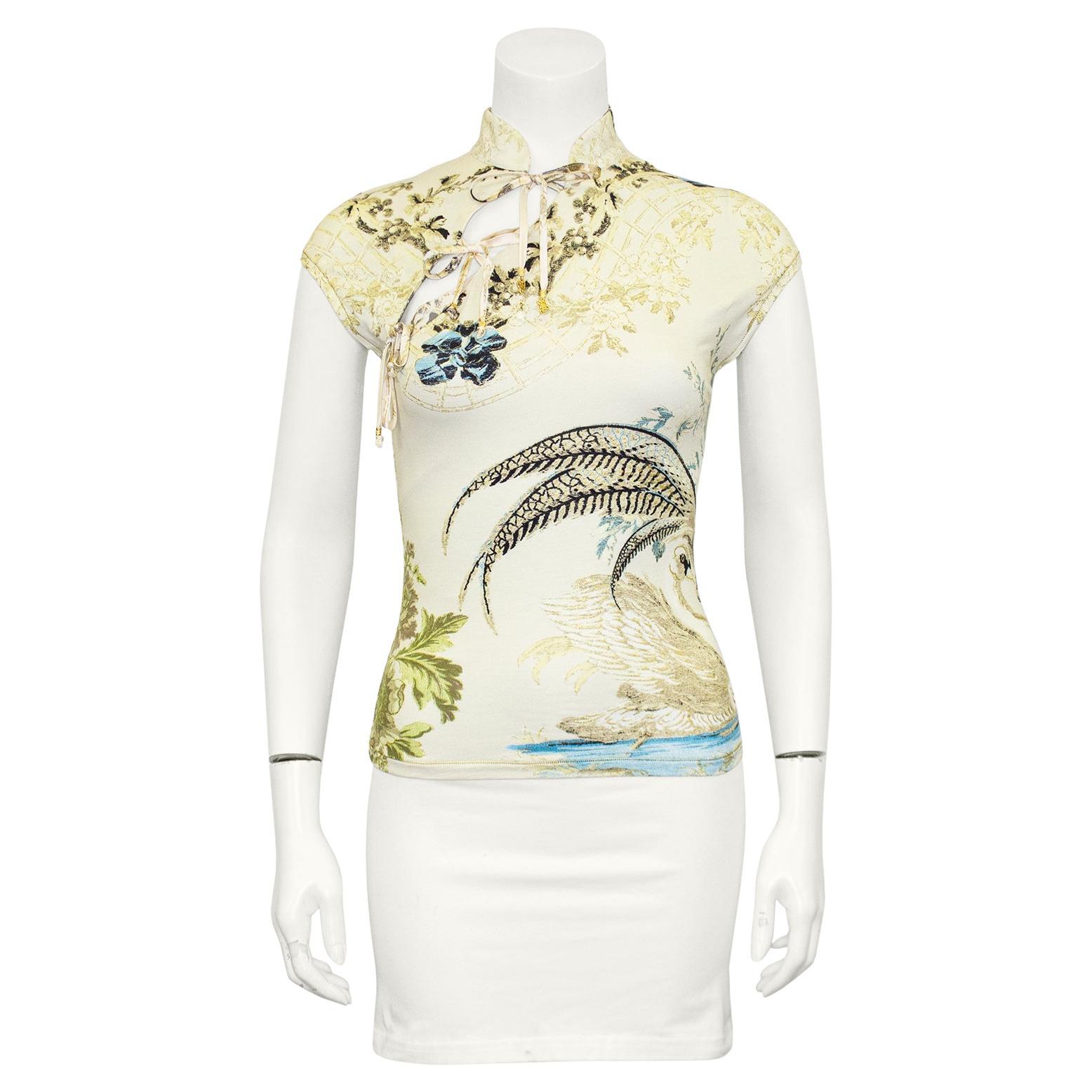 Roberto Cavalli S/S 2003 Cheongsam Style Mesh Top with Swan For Sale at  1stDibs