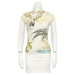 Roberto Cavalli S/S 2003 Cheongsam-Stil Mesh-Top mit Schwan