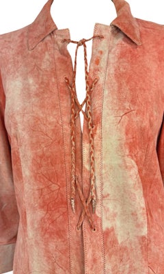 Early 2000s Roberto Cavalli Orange Dyed Suede Lace-Up Plunging Top