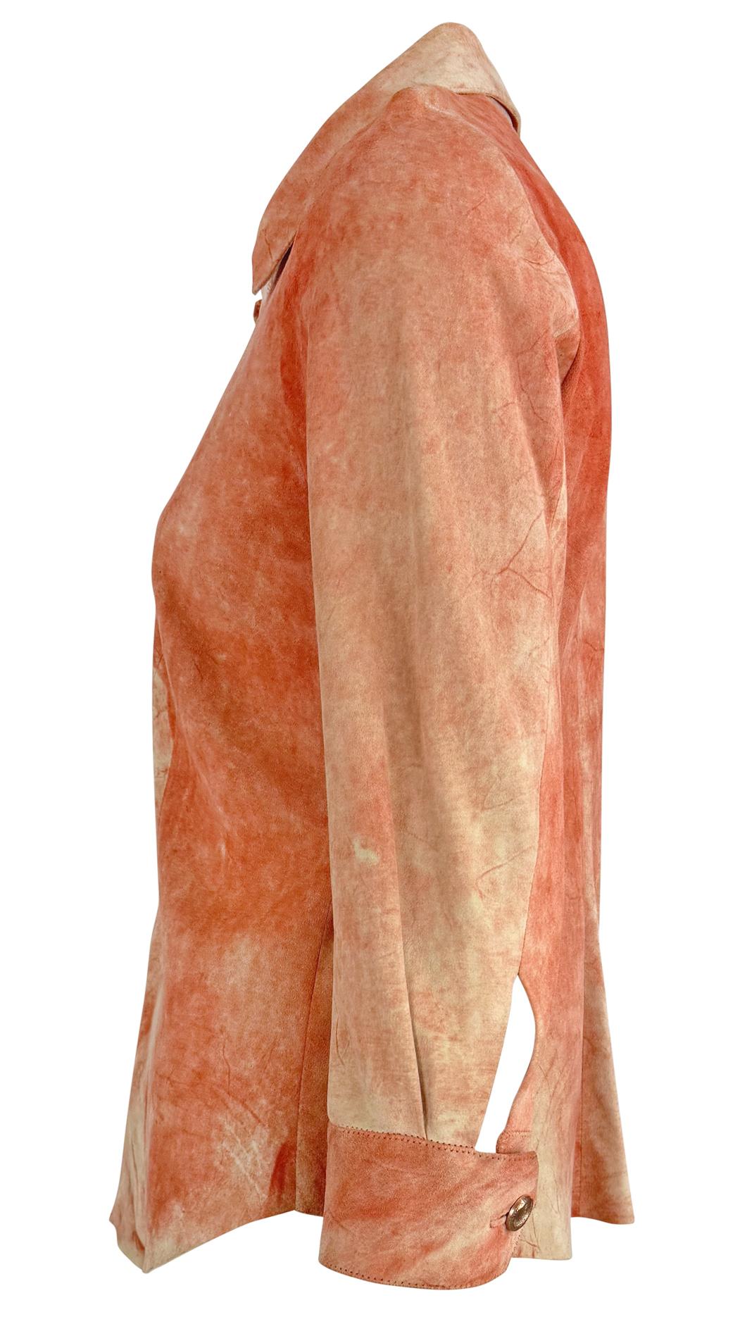 Principios de la década de 2000 Roberto Cavalli Ante teñido de naranja Top de encaje con escote en pico en Excelente estado para la venta en West Hollywood, CA