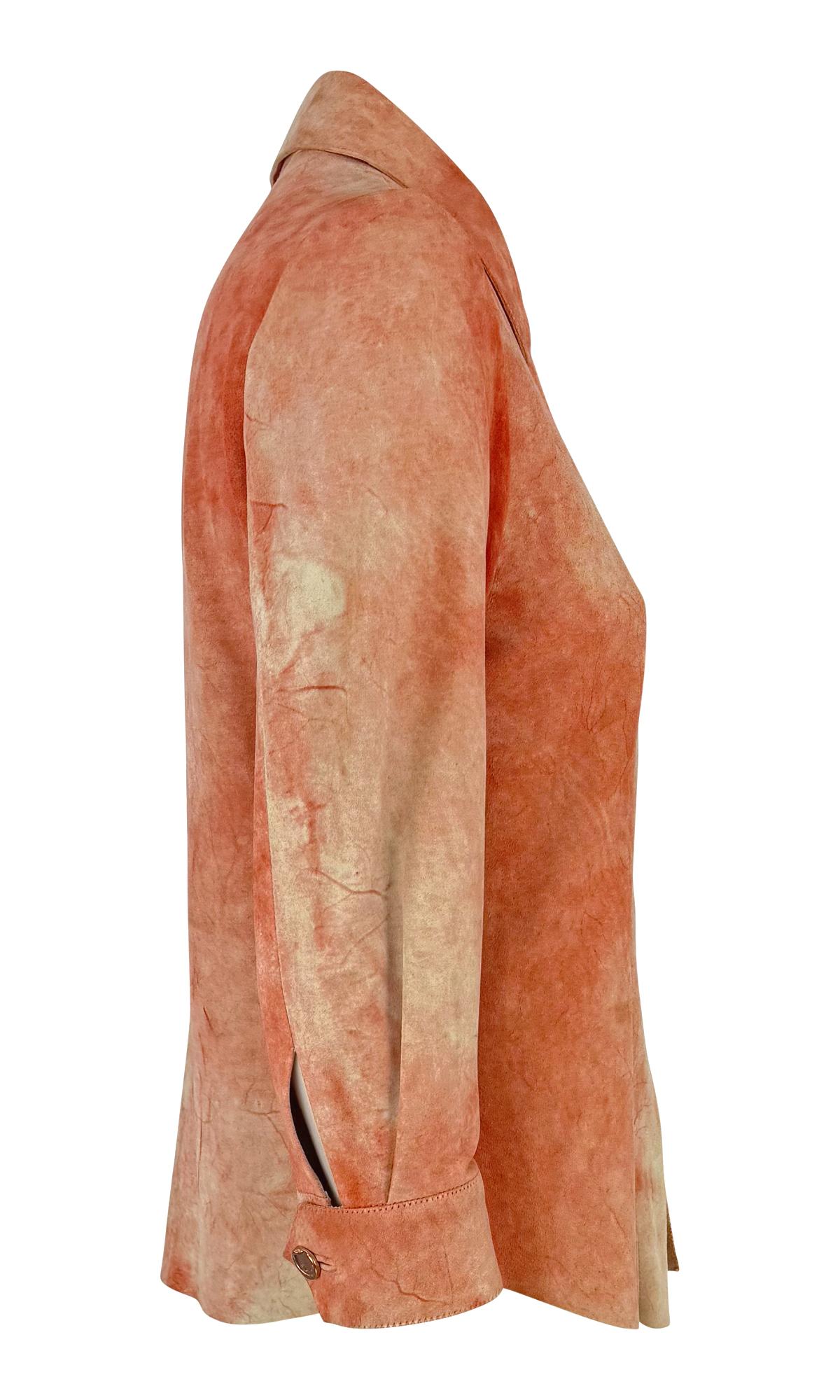 Principios de la década de 2000 Roberto Cavalli Ante teñido de naranja Top de encaje con escote en pico en venta 1