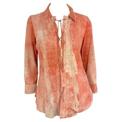 Early 2000s Roberto Cavalli Orange Dyed Suede Lace-Up Plunging Top
