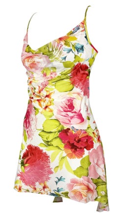 Early 2000s Roberto Cavalli Pink Floral Slip Mini Dress