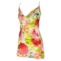 Early 2000s Roberto Cavalli Pink Floral Slip Mini Dress