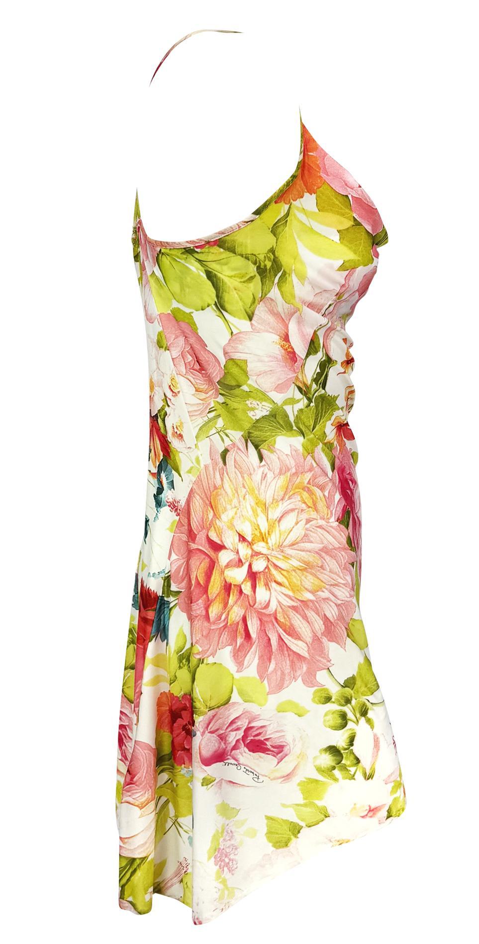 Roberto Cavalli Rosa geblümtes Slip-Minikleid aus den frühen 2000ern Damen im Angebot