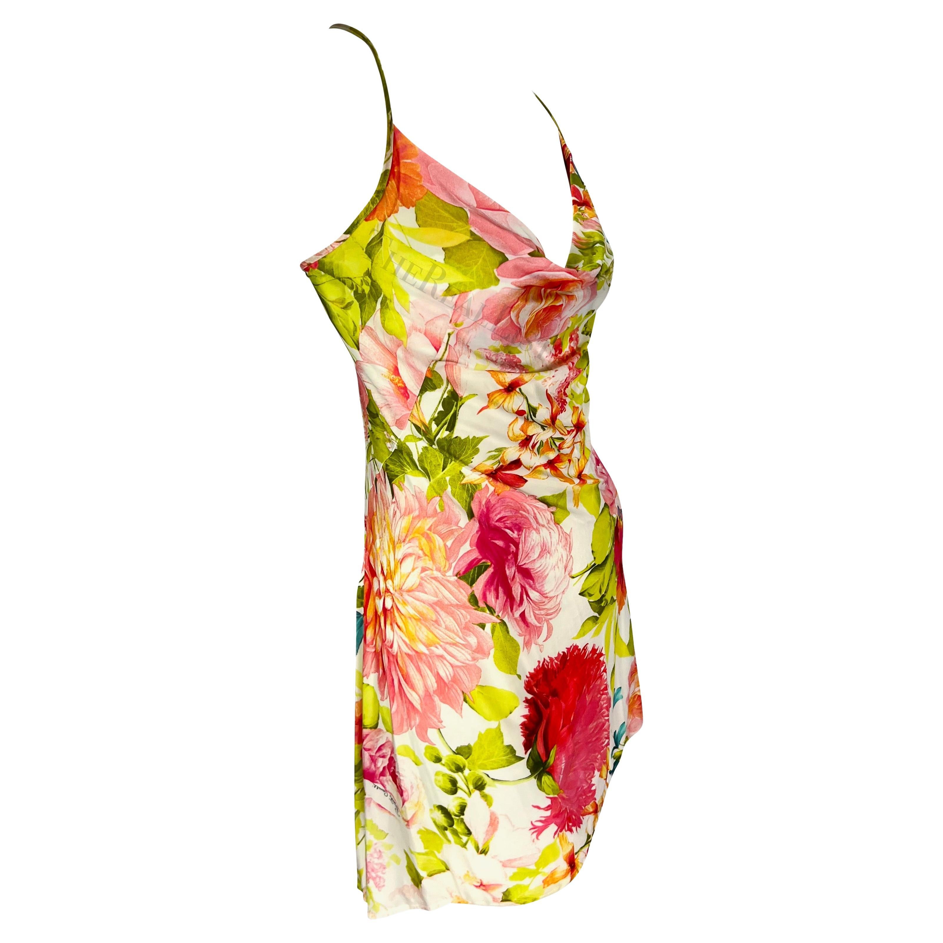 Roberto Cavalli Rosa geblümtes Slip-Minikleid aus den frühen 2000ern im Angebot 1
