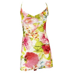 Early 2000s Roberto Cavalli Pink Floral Slip Mini Dress