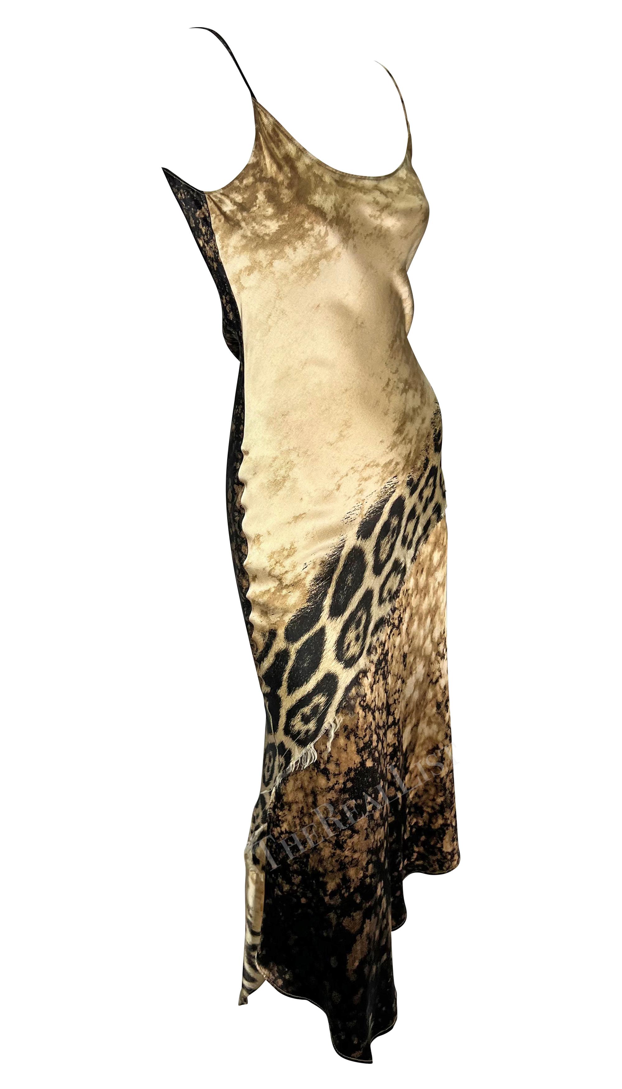 Early 2000s Roberto Cavalli Tan Cheetah Print Silk Slip Midi Dress In Excellent Condition For Sale In West Hollywood, CA