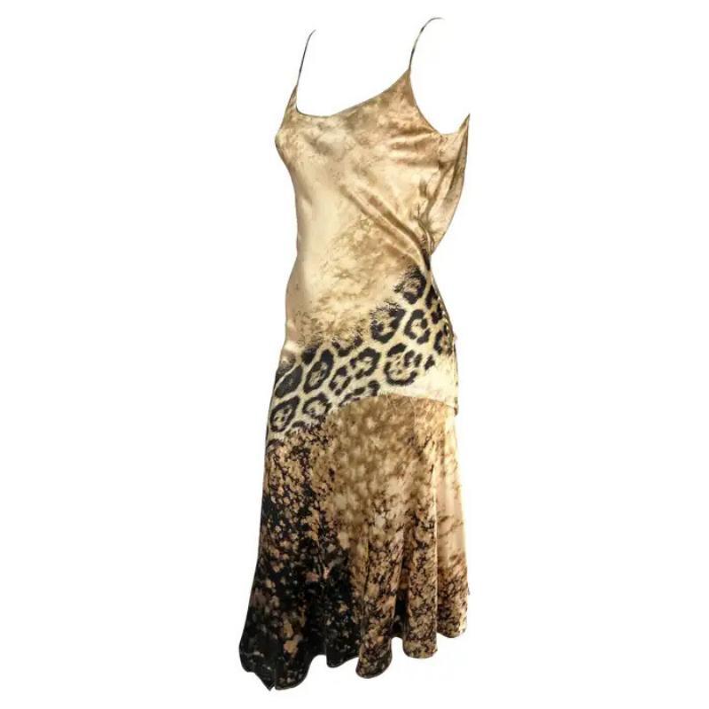 Roberto Cavalli - inizio anni 2000 - Vestito midi in seta con stampa ghepardo in vendita