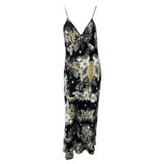 Early 2000s Roberto Cavalli Underwear Silk Floral Cheetah Print Slip Dress