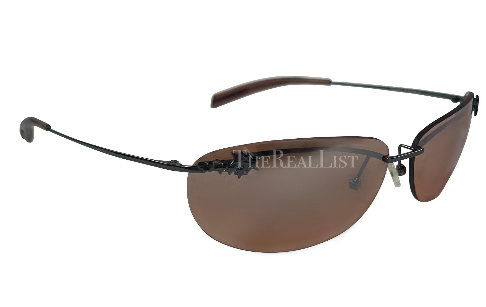Early 2000s Thierry Mugler Brown Star Rimless Rectangular Sunglasses In Excellent Condition In West Hollywood, CA