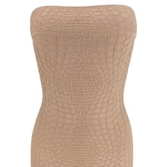 Early 2000s Thierry Mugler Tan Stretch Knit Snakeskin Textured Tube Dress