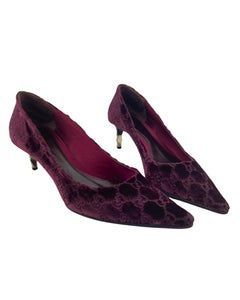Early 2000s Tom Ford for Gucci Burgundy Velvet Pumps with Bamboo Heel