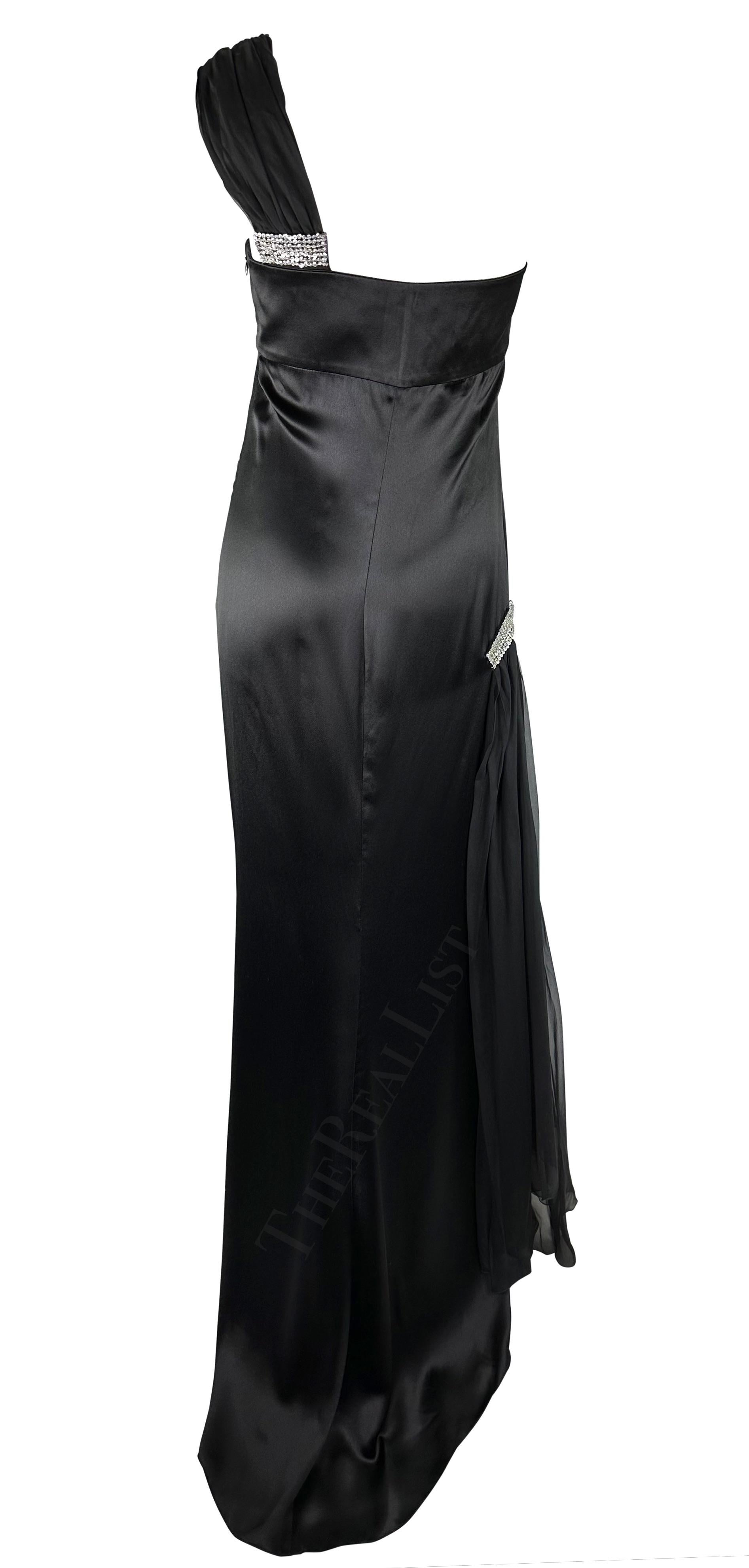 Early 2000s Valentino Black Silk Single Shoulder Crystal Accent Gown In Excellent Condition For Sale In West Hollywood, CA
