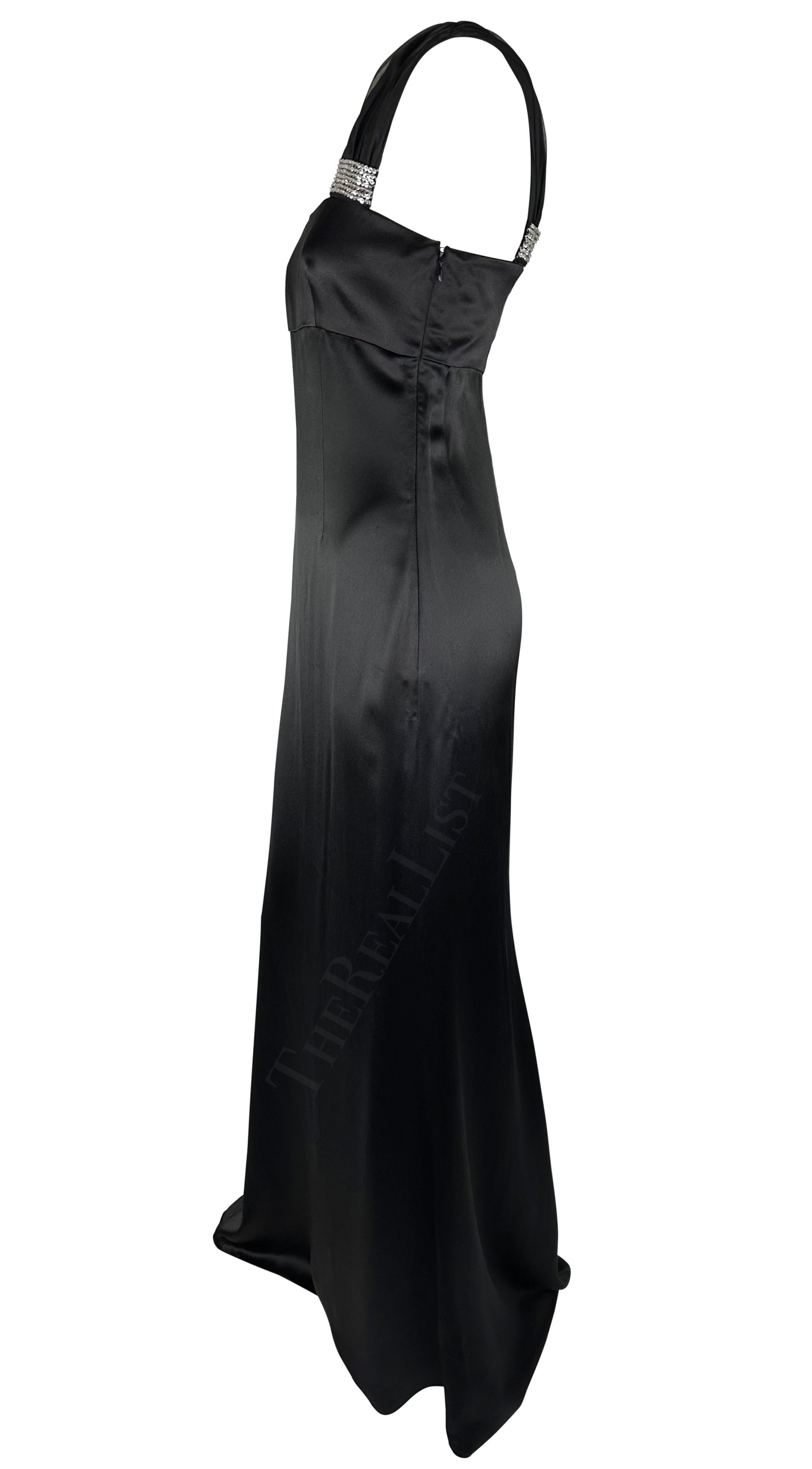 Women's Early 2000s Valentino Black Silk Single Shoulder Crystal Accent Gown For Sale