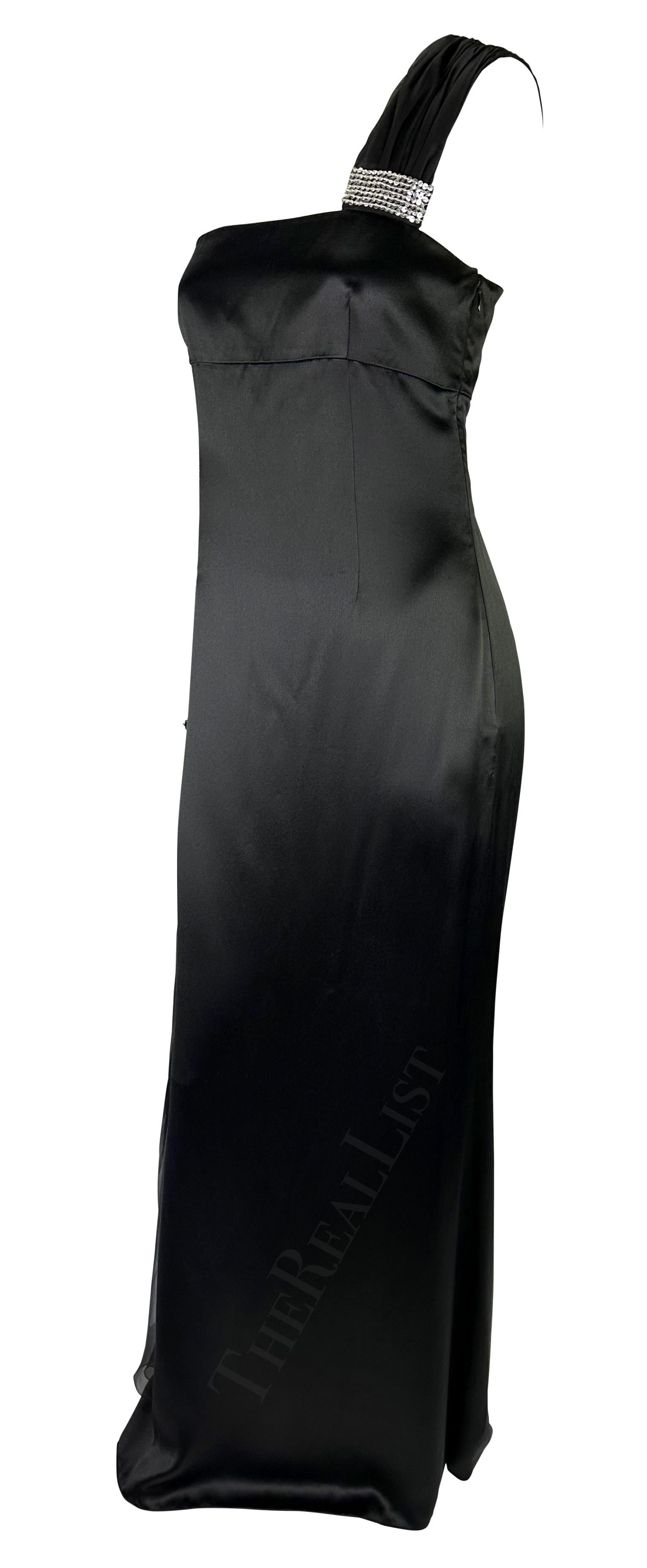 Early 2000s Valentino Black Silk Single Shoulder Crystal Accent Gown For Sale 1