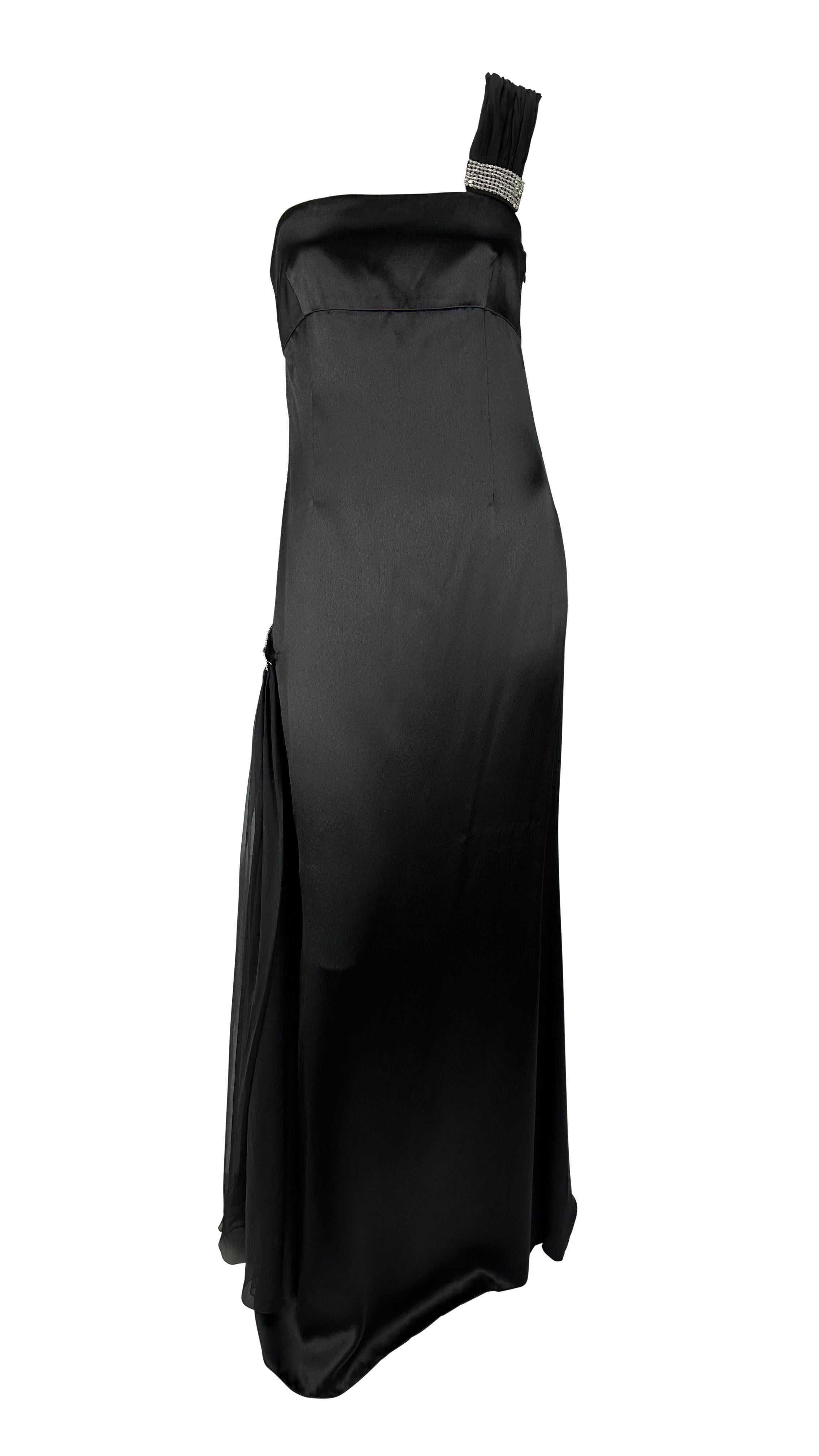 Early 2000s Valentino Black Silk Single Shoulder Crystal Accent Gown For Sale 2