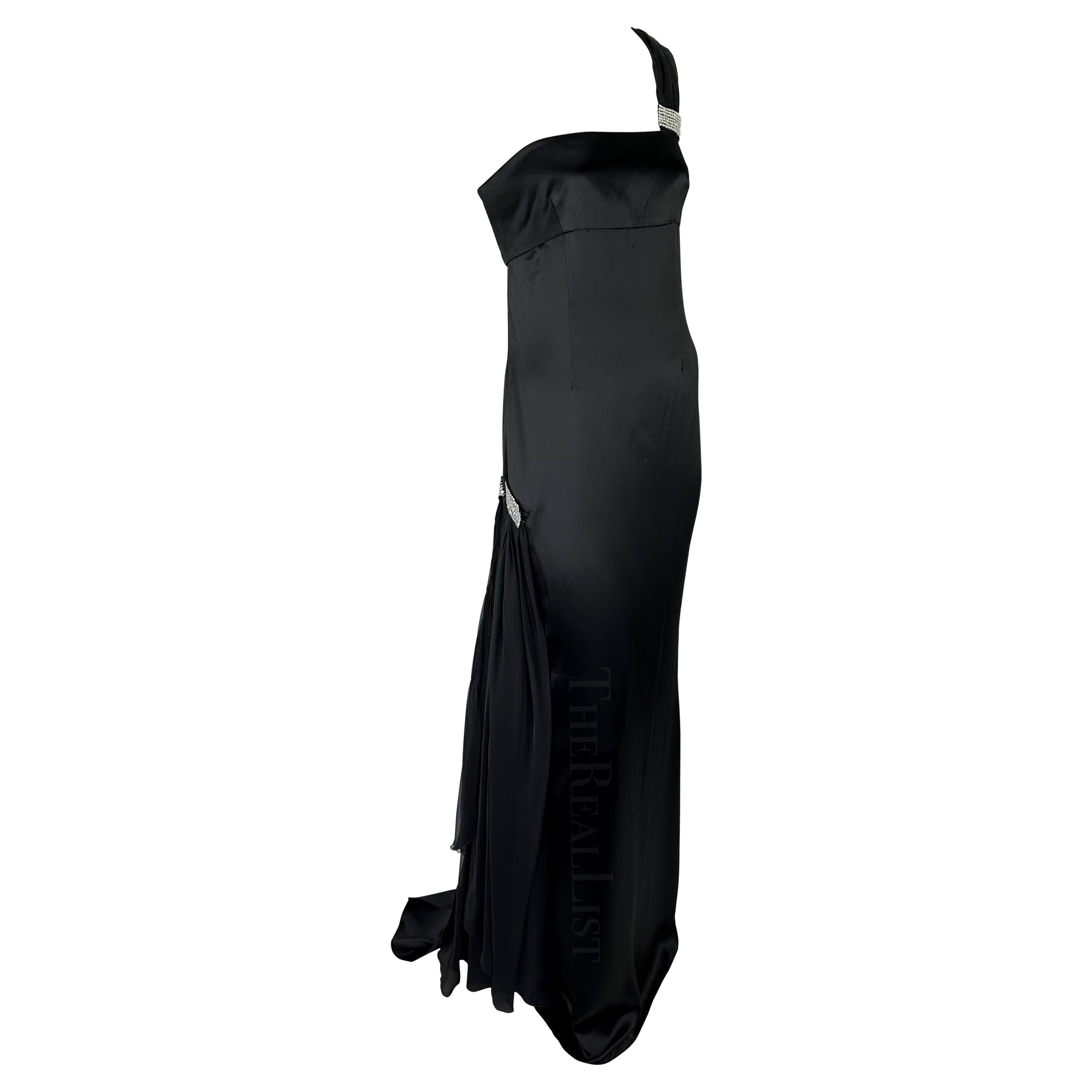 F/W 2007 Valentino Garavani Crystal Rhinestone Black Silk Single Shoulder Gown For Sale